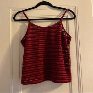 Vintage Crushed Velvet Burgundy Red Striped Crop Tank Baby Tee